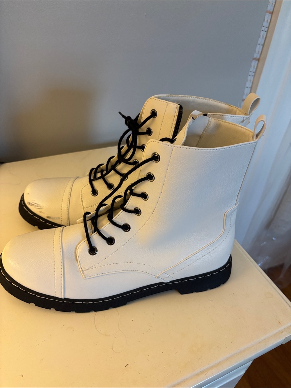 White Lace-Up Combat Boots for Women